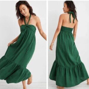 Aerie Braided Tie Knit Halter Neck Maxi Dress Green L
